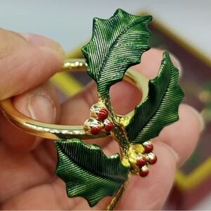 Lenox Vintage Holiday Gold Red Ribbon Holly Napkin Rings Set Of 8 EUC